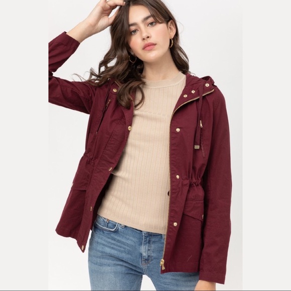 Love Tree Jackets & Blazers - Burgundy Utility Hooded Jacket